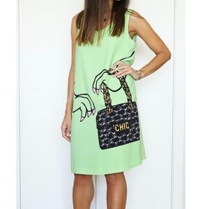 Moschino RARE Green Mini Dress Monster Hands Black Purse